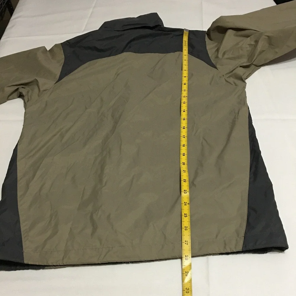 Columbia Windbreaker Mens Small Green Gray Colorblock Full Zip Packable Hood